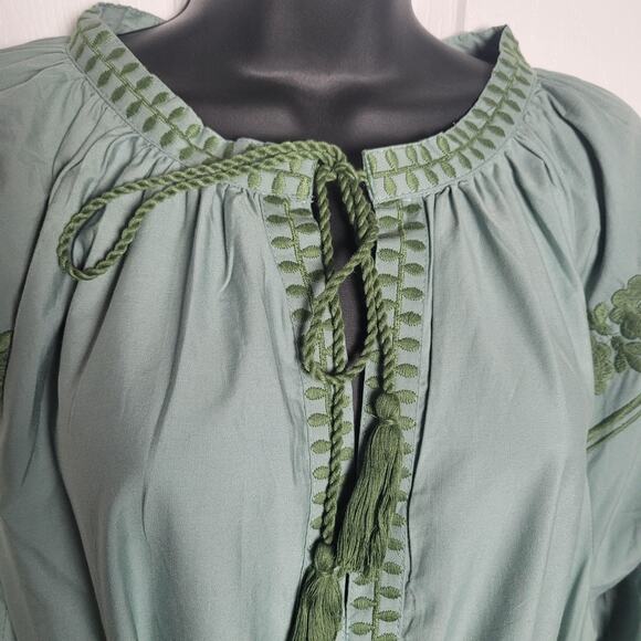 Julia Amory Dress Womens 2XL Green Coatue Caftan Embroidered Boho Maxi Belted - Picture 6 of 13